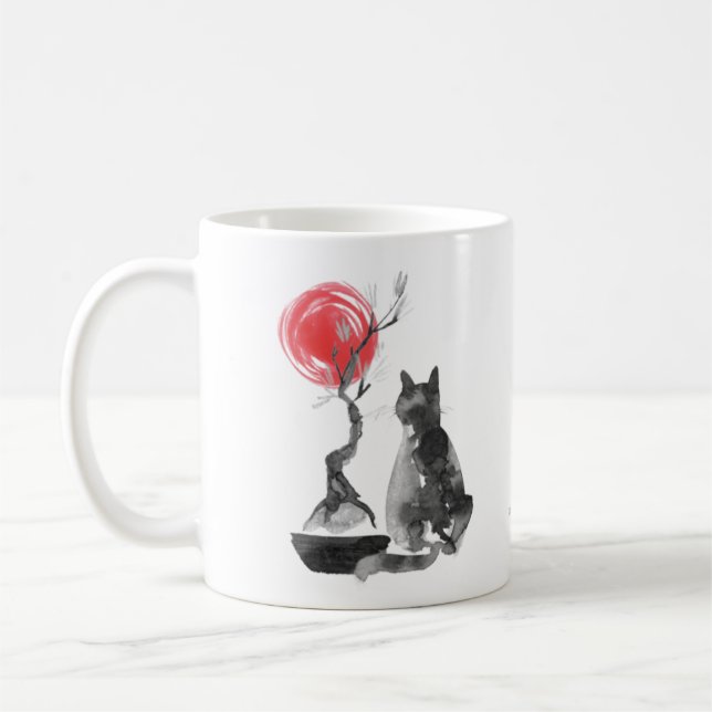 Taza De Café Cat con Bonsai y presupuesto de Buda (Izquierda)