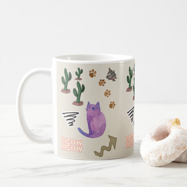 Taza De Café Cat Fish Meow Paws Cactus Mug (Con donut)