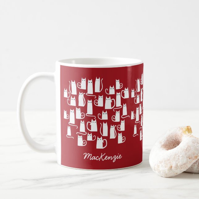 Taza De Café Cat Funny Red White (Con donut)