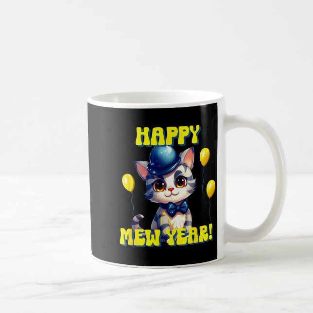 Taza De Café Cat Happy New Year Mew Year Funny New Years Party  (Derecha)