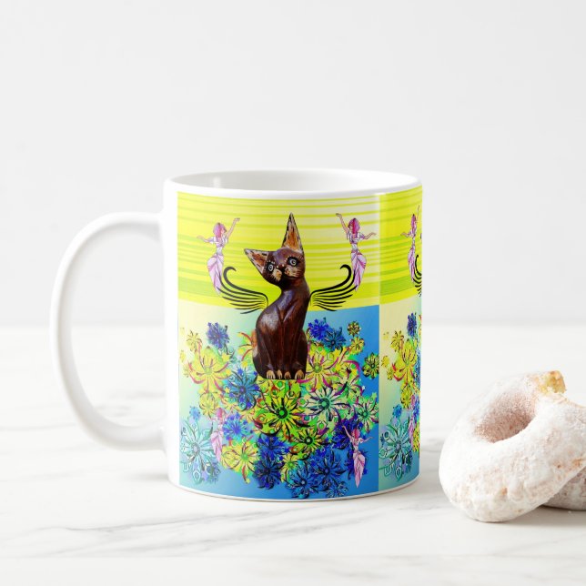 Taza De Café Cat Kitten Floral Mug (Con donut)
