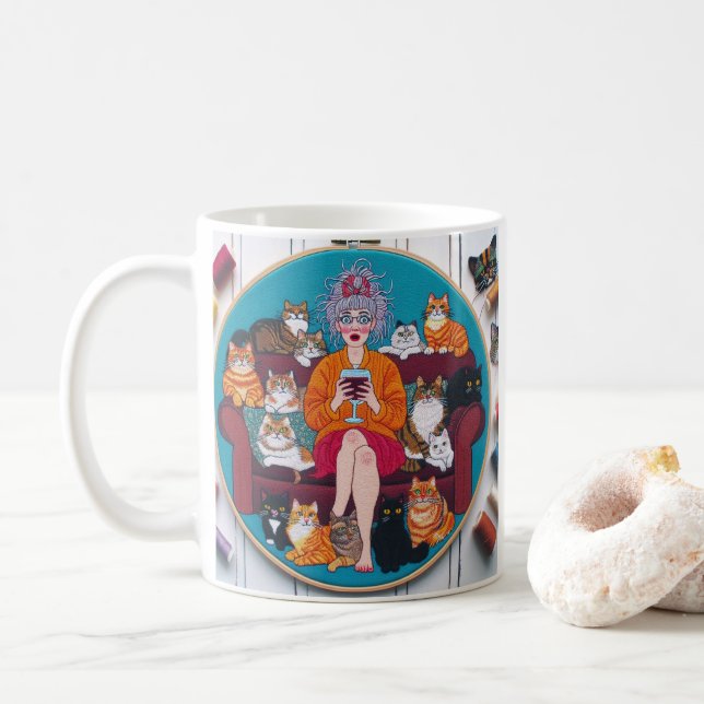 Taza De Café Cat Lady Mug (Con donut)