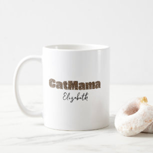 Taza De Café Cat Mama Leopard Print With Custom Name
