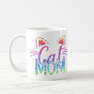 Taza De Café Cat Mom Rainbow Purpurina