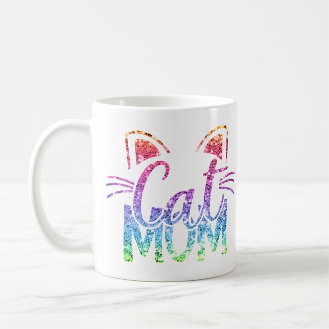 Taza De Café Cat Mom Rainbow Purpurina (Izquierda)