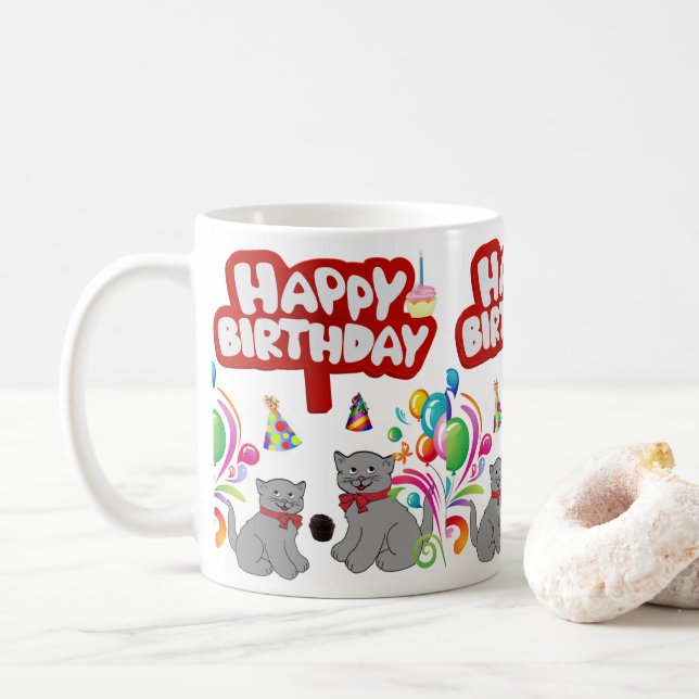 Taza De Café Cat Mug Happy Birday Mug (Con donut)