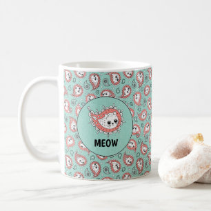 Taza De Café Cat Paisley - Coral y menta