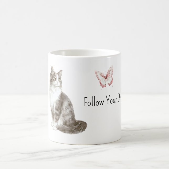 Taza De Café Cat Pink Butterfly Dreams (Centro)