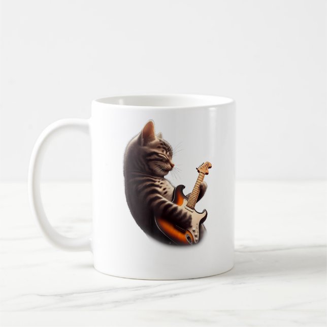 Taza De Café Cat Playing Guitar - Funny Rock Music Guitar Cat (Izquierda)