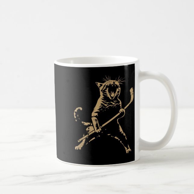 Taza De Café Cat Playing Ice Hockey  (Derecha)