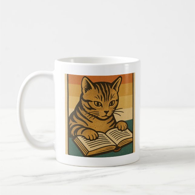 Taza De Café Cat Reading a Book Mug (Izquierda)