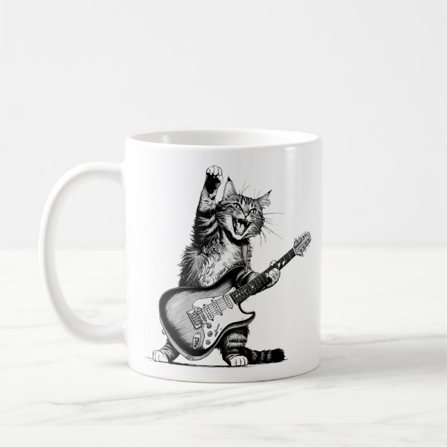 Taza De Café Cat Rockin' the Guitar , Music Lover Gift (Izquierda)