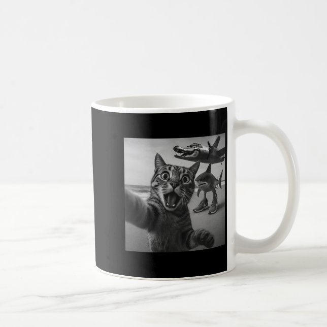 Taza De Café Cat Selfie Shark Crocodile Italian Brainrot Meme M (Derecha)