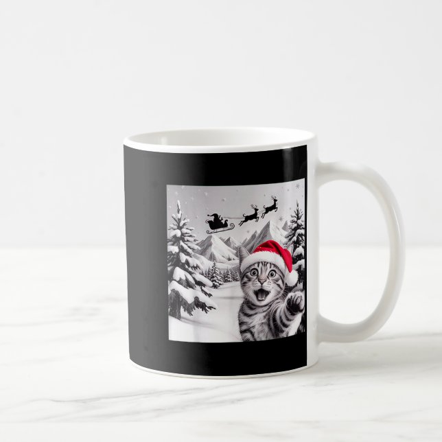 Taza De Café Cat Selfie With Santa  (Derecha)
