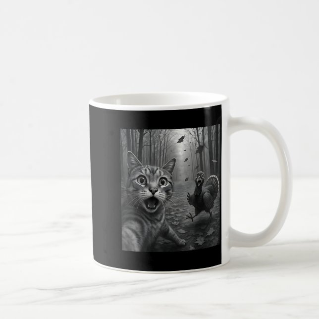 Taza De Café Cat Selfie With Turkey Funny Happy Thanksgiving Da (Derecha)
