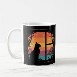 Taza De Café Cat Silhouette Retro Sunset