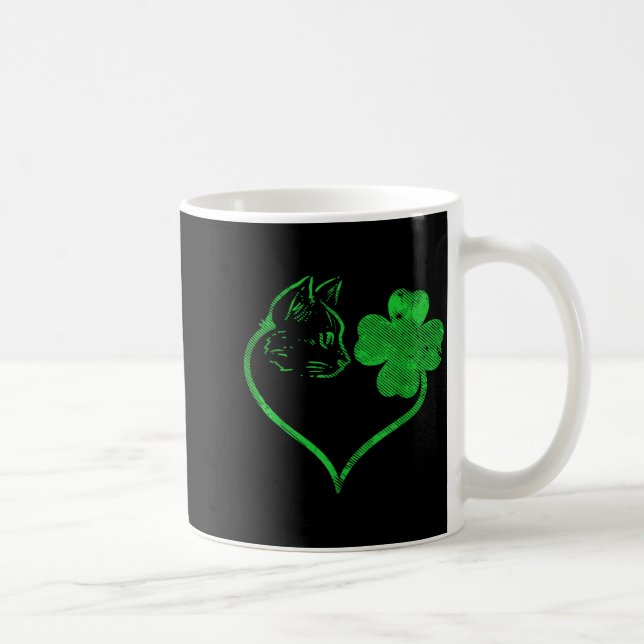 Taza De Café Cat Silhouette Shamrock St Patricks Day Kitten Lov (Derecha)