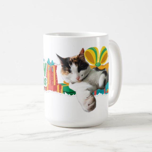 Taza De Café Cat Sleeping on Presents Mug (Anverso derecho)