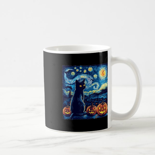 Taza De Café Cat Starry Night Van Gogh Cat Para Cat Lover Cat D (Derecha)