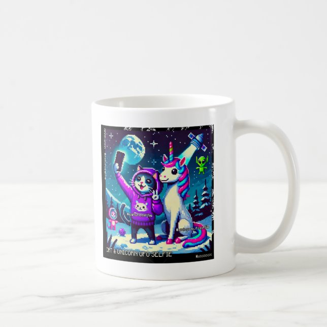 Taza De Café Cat & Unicorn UFO Selfie: Big Meeting Mug (Derecha)