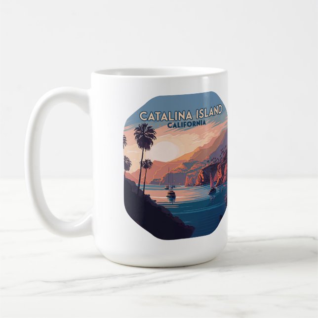 Taza De Café Catalina Island California Boats Sunset Retro (Izquierda)