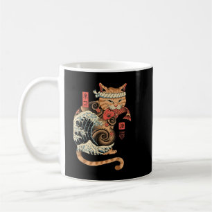 Taza De Café Catana Wave Cat Tattooed Samurai Cat Arte Japonés