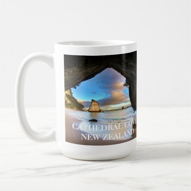 Taza De Café Catedral Cove Océano Playa de Nueva Zelanda (Izquierda)