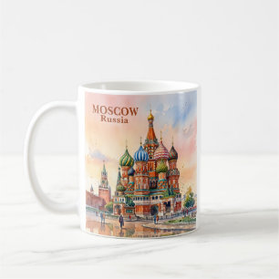 Taza De Café Catedral de Moscú Rusia Acuarela Viajes Personaliz