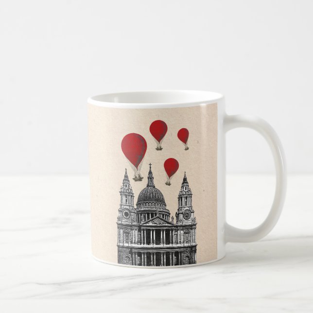 Taza De Café Catedral de St Pauls y globos de aire caliente roj (Derecha)