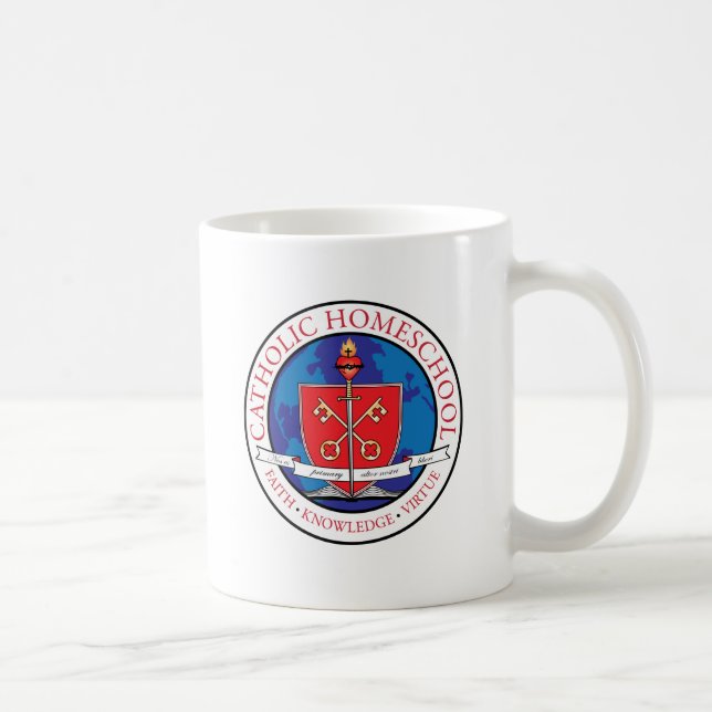 Taza de café católica del escudo de Homeschool (Derecha)