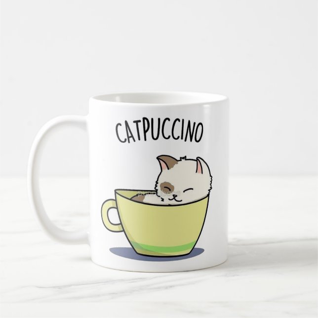 Taza De Café catpucccino blanco lindo amante del gato (Izquierda)
