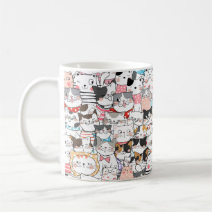 Taza De Café Cats dibujados a medida gatita diseño abstracto mo