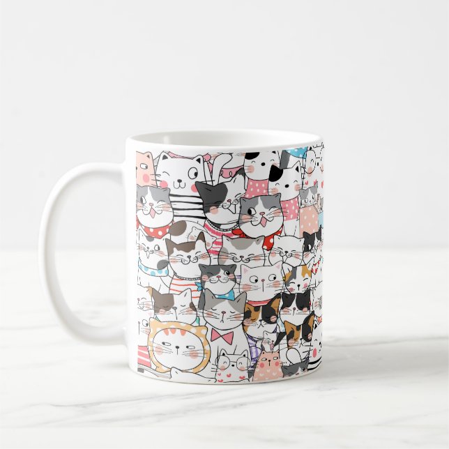 Taza De Café Cats dibujados a medida gatita diseño abstracto mo (Izquierda)