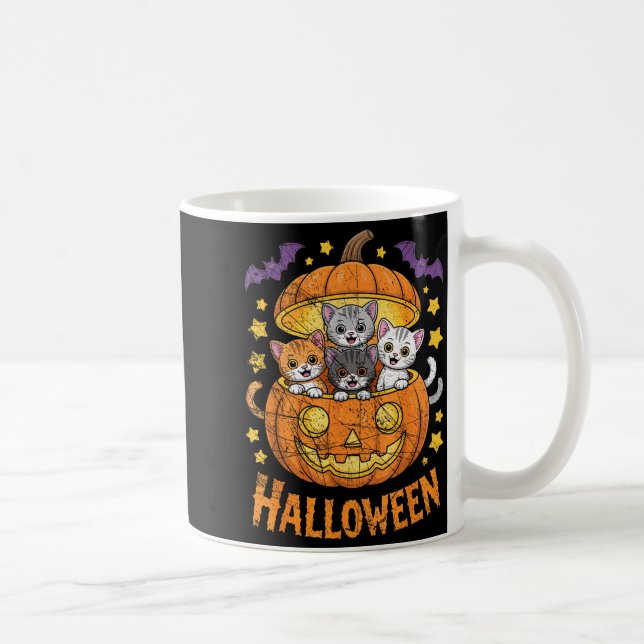 Taza De Café Cats In Pumpkin Cute Halloween Kitties Funny  (Derecha)