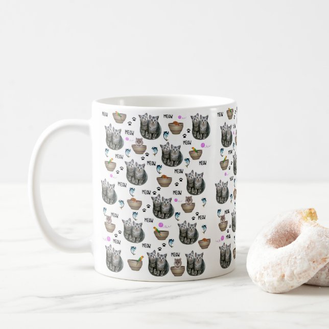 Taza De Café Cats Meow Mug (Con donut)
