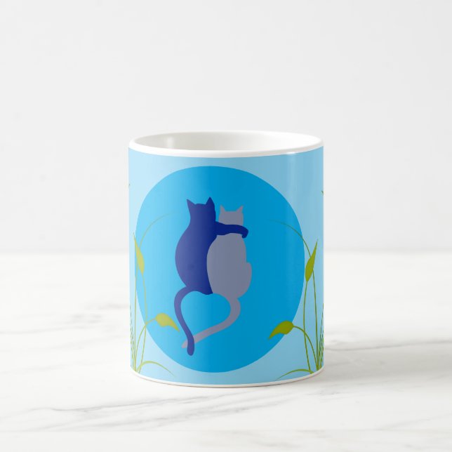Taza De Café Cats on Blue Coffee Mug – Simple Cat Art  (Centro)