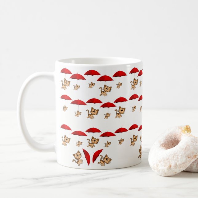 Taza De Café Cats Red Umbrellas Mug (Con donut)