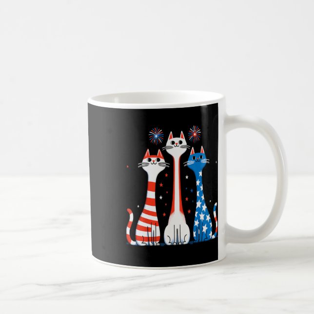 Taza De Café Cats Rojos Blancos Azules Usando La Bandera Fuego  (Derecha)