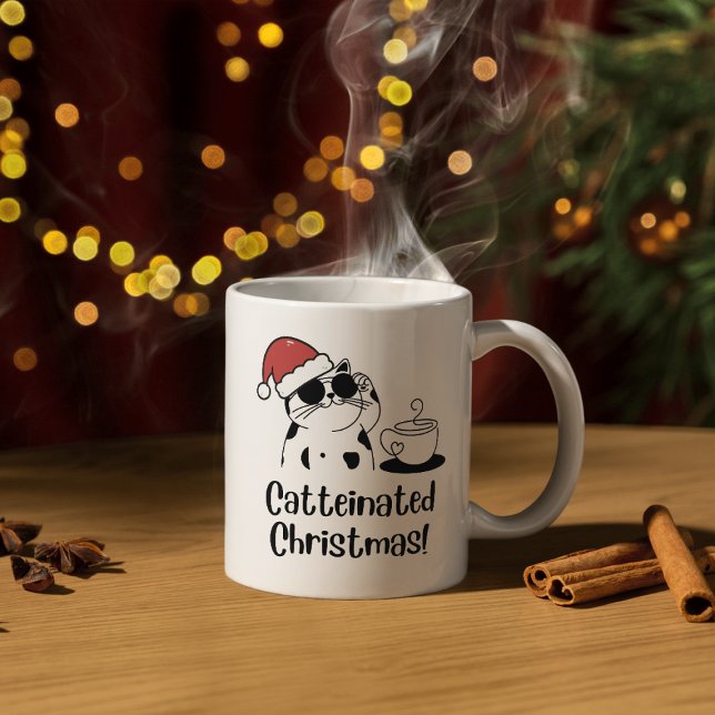 Taza De Café Catteinated Christmas Coffee and Cat Lover Holiday (Subido por el creador)