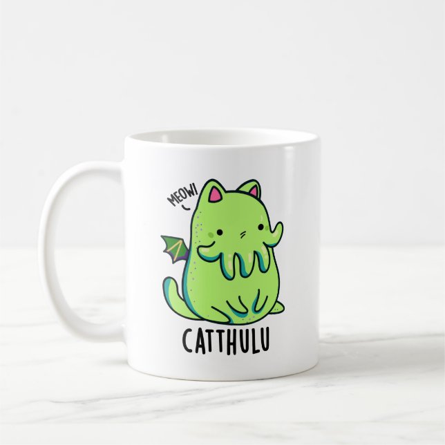 Taza De Café Catthulu Funny Cthulhu Cat Pun (Izquierda)