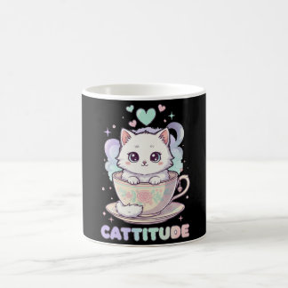 Taza De Café Cattitude Cute Kawaii Pastel White Kitten