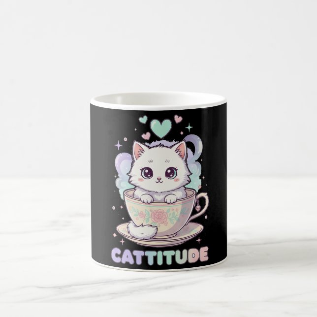Taza De Café Cattitude Cute Kawaii Pastel White Kitten  (Centro)
