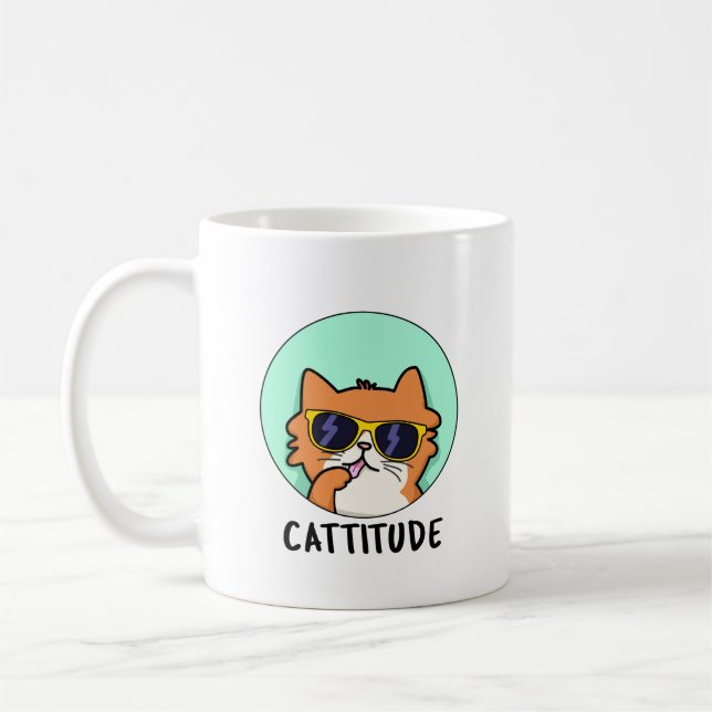 Taza De Café Cattitude Funny Cat Pun (Izquierda)