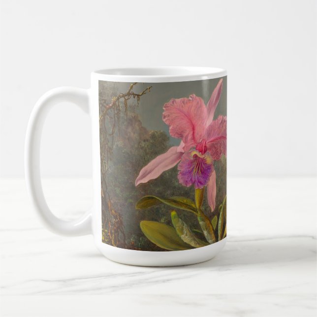 Taza De Café Cattleya Orchid y tres Hummingbirds Heade (Izquierda)