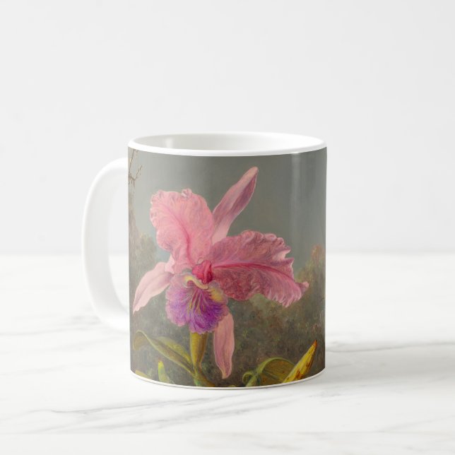 Taza De Café Cattleya Orchid y tres Hummingbirds Heade (Anverso izquierdo)