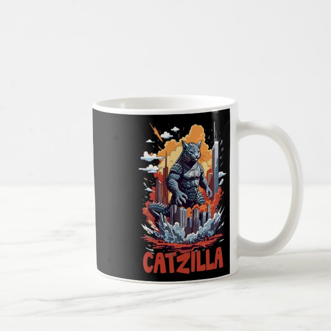 Taza De Café Catzilla Cat City Skyline Funny (Derecha)