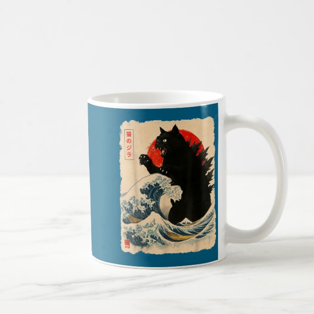 Taza De Café Catzilla Cat Japanese Art Funny Cat Lover For Men  (Derecha)