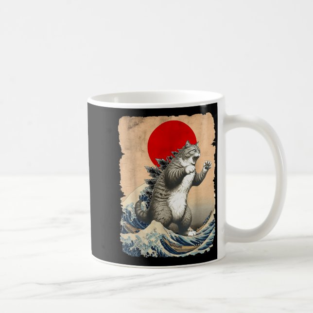 Taza De Café Catzilla Cat Japanese Art Funny Cat Meme For Men W (Derecha)