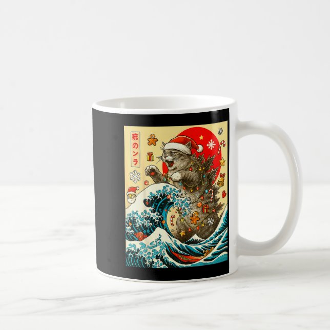 Taza De Café Catzilla Cat Japanese Art Funny Xmas For Men Women (Derecha)
