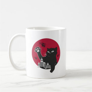 Taza De Café Catzilla - Gigante parodia de gato negro con ciuda